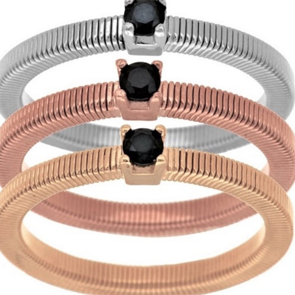 Vicenza Ster. Set (3) Black Spinel Tri-Color Rings